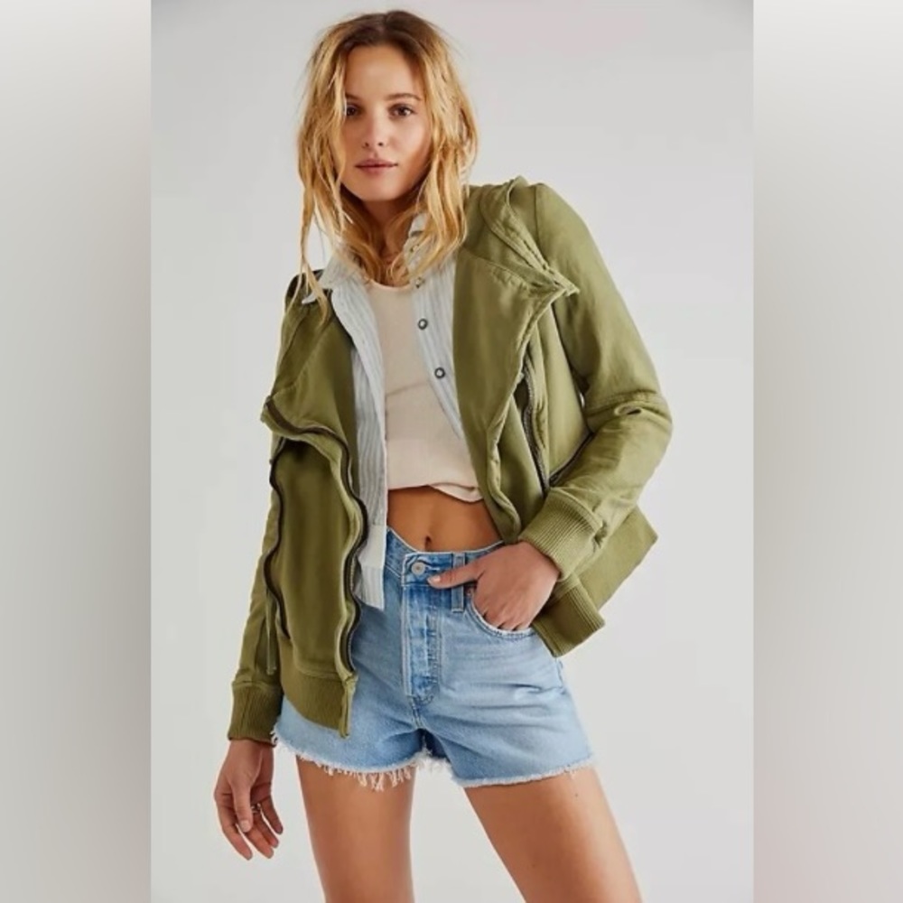 NWT FREE PEOPLE SZ L CARMEN MOTO JACKET In OLIVE SPARROW